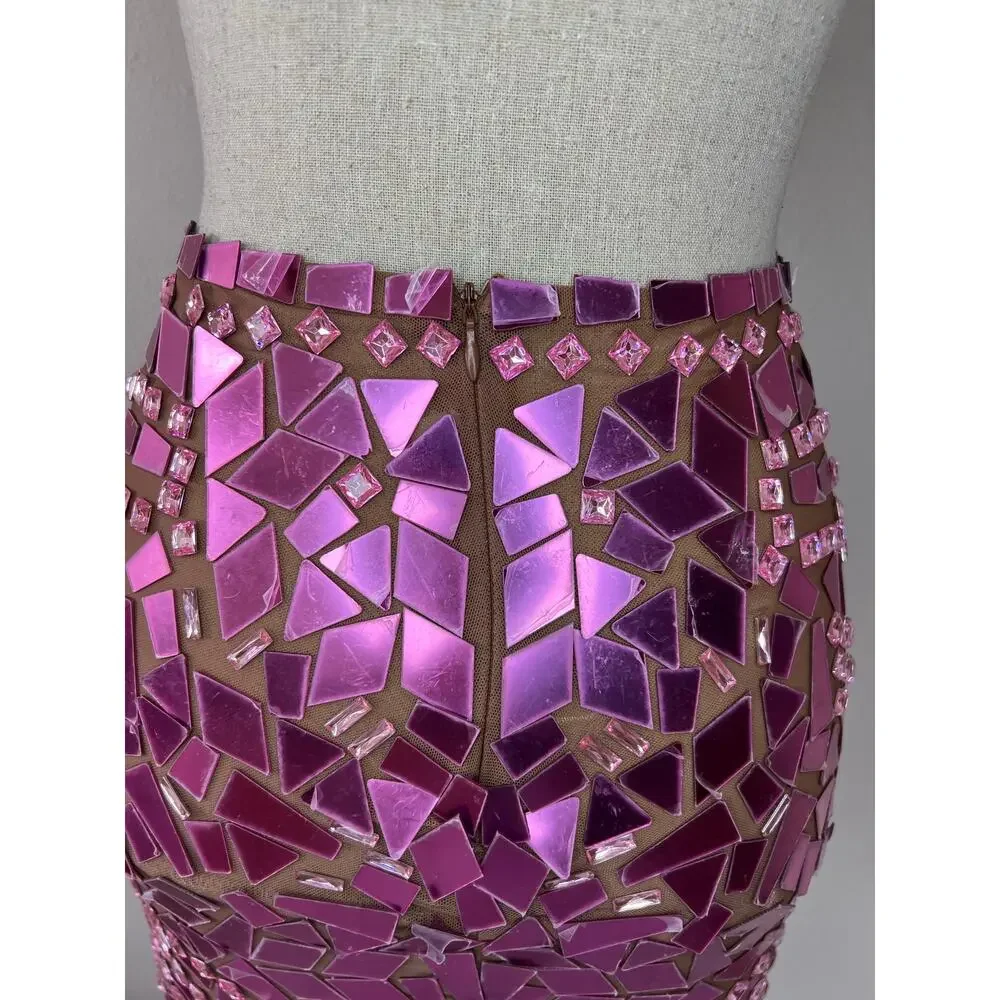 Grisha Acrylic Mirror Cutout Mini Dress Sz Small Pink Festival Rave Love Island - Picture 11 of 14